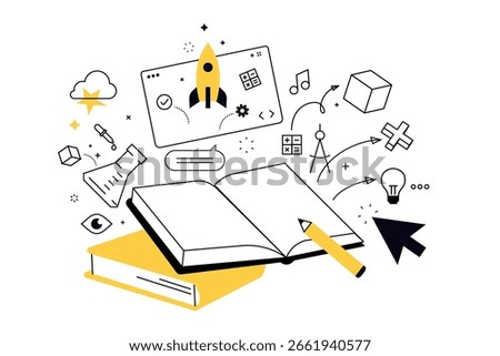 Education. Creative vector illustration for web banner, social media, business presentation, marketing material. Back to school. Distance education, online learning.