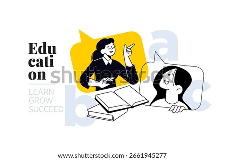 Education. Creative vector illustration for web banner, social media, business presentation, marketing material. Back to school. Distance education, online learning.