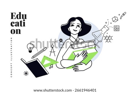 Education. Creative vector illustration for web banner, social media, business presentation, marketing material. Back to school. Distance education, online learning.