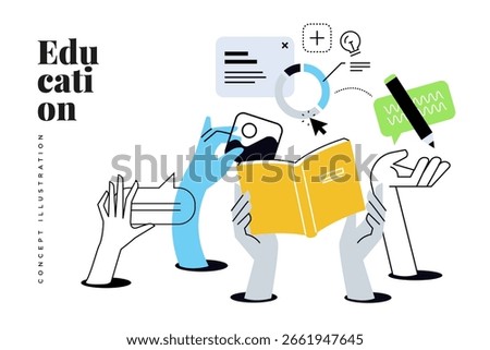 Education. Creative vector illustration for web banner, social media, business presentation, marketing material. Back to school. Distance education, online learning.