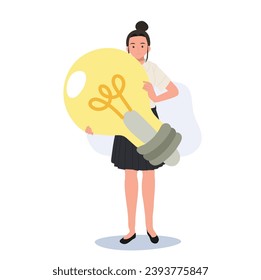 Education and Creativity concept. Thai University Student with Light Bulb Idea