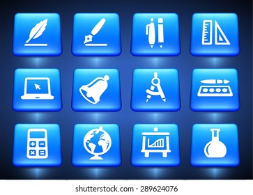 Education Curriculum  on Blue Square Buttons