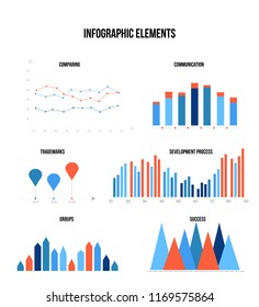 Education Data Visualisation Inforgaphic Element Vector Set. Blue, Brown, Pie Chart, Circle Diagram, Rating, Target, Success, Flowchart Presentation Icons. Simple Marketing Inforgaphic Elements