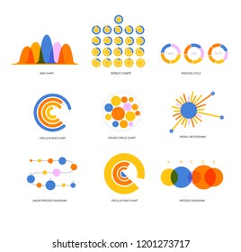 Education Data Visualisation Inforgaphic Element Vector Set. Blue, Brown, Pie Chart, Group Diagram, Rating, Target, Success, Flowchart Presentation Concept. Simple Marketing Inforgaphic Elements