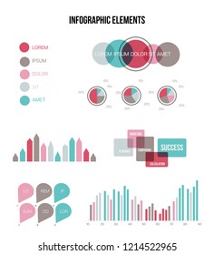 Education Data Visualisation Inforgaphic Element Vector Set. Blue, Brown, Orange Pie Chart, Circle Diagram, Rating, Target, Path, Bar Presentation Information. Big Data Marketing Inforgaphic Elements