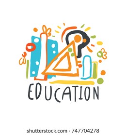 Education day label concept with educational supplies