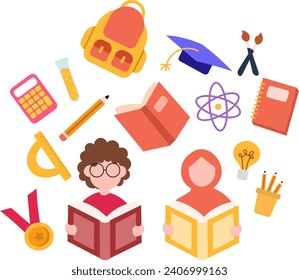 Education day set collection flat icon