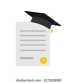 Education, degree ceremony concept. Diploma cap graduate icon. Vector illustration. Stock image.