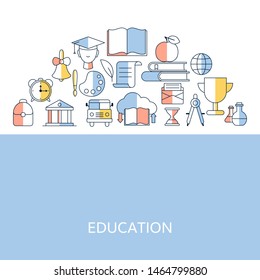 Education design concept. Background with education, school and university icons.