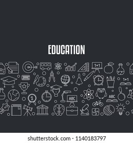 Education design concept. Black background with education, school and university icons.