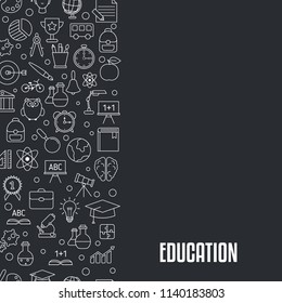 Education design concept. Black background with education, school and university icons.