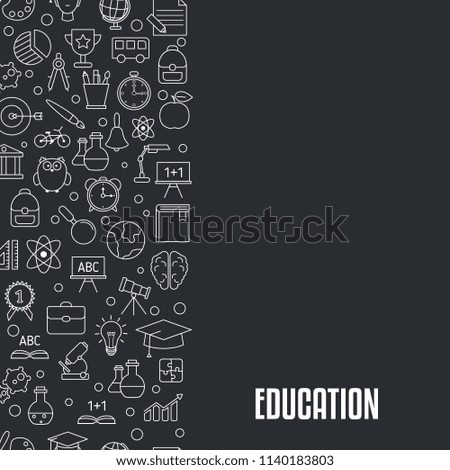 Education design concept. Black background with education, school and university icons.