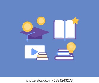 Education. Design concept of online library, educational contents, bookmarks, tuition fees. References and science. Collection or set of symbols or icons. Minimalist 3D illustration design concept