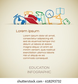 Education design concept with place for text and colorful school icons vector illustration