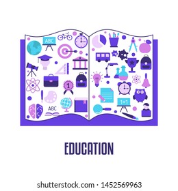 Education design concept with education, school and university icons. Back to School.