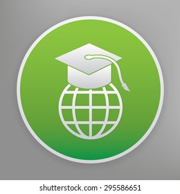 Education design icon on green button, clean vector