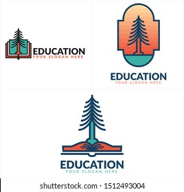 Education Design Logo With Book Redwood Tree Illustration Vector Suitable For School Academic Private