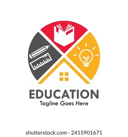 Education design logo template illustration. there are pen, ruler, book and bulb
