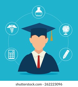 Education design over blue background, vector illustration.