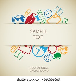 Education design template with place for text and colorful icons on light background vector illustration