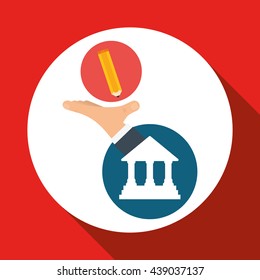 Education design. University icon. Colorfull and isolated illustration, university building on hand