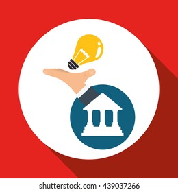 Education design. University icon. Colorfull and isolated illustration, university building on hand