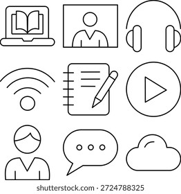 Educación e iconos de línea de aprendizaje digital.