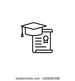 Education, diploma and bachelor hat simple thin line icon vector illustration. For web and mobile UI UX