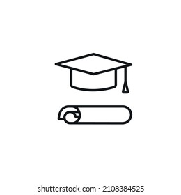Educación, diploma y bachiller que ilustra un simple icono de línea delgada vectorial. Para Web y Mobile UI UX