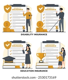 Education and disability insurance concept. Flat design illustration of education and graduation concept