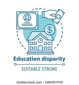 Education Disparity Concept Icon. Educational Inequality Idea Thin Line Illustration. School Funding. Student Loan, Financial Aid. Paid Education. Vector Isolated Outline Drawing. Editable Stroke