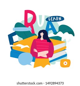 Education, distance education, internet studying, e-learning flat vector illustration. Online classes, training courses, tutorials, online education design for mobile and web graphics