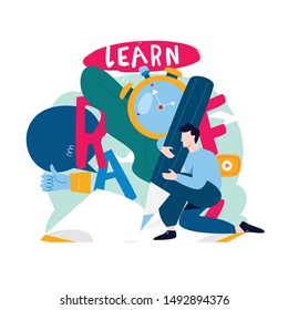 Education, distance education, internet studying, e-learning flat vector illustration. Online classes, training courses, tutorials, online education design for mobile and web graphics