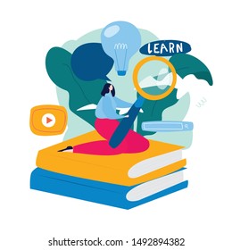 Education, distance education, internet studying, e-learning flat vector illustration. Online classes, training courses, tutorials, online education design for mobile and web graphics