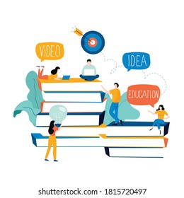 Education, distance education, internet studying, e-learning flat vector illustration. Online classes, training courses, tutorials, online education design for mobile and web graphics