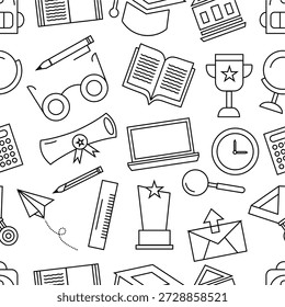Education doodle pattern. Education themed doodle design. Seamless school supplies pattern background.
Back to school doodle concept. Set of attribute school icons collection.