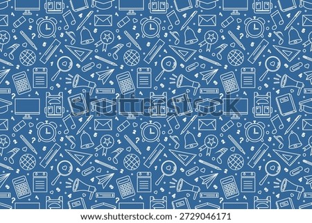 Education doodle pattern. Education themed doodle design. Seamless school supplies pattern background.
Back to school doodle concept. Set of attribute school icons collection.