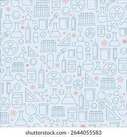 A educação rabisca um padrão perfeito. Elementos desenhados à mão da linha da ciência - fórmula da matemática, molécula da química, dna, gráfico, vetor do experimento científico plano de fundo repetido