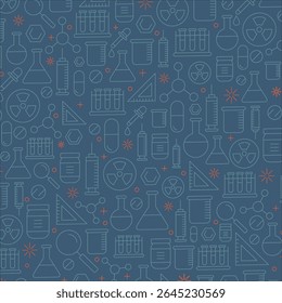 A educação rabisca um padrão perfeito. Elementos desenhados à mão da linha da ciência - fórmula da matemática, molécula da química, dna, gráfico, vetor do experimento científico plano de fundo repetido
