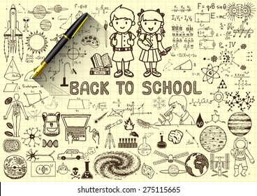 Education doodles,back to school concept on paper with 3d fountain pen.