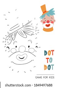 Education dot to dot game for children. Circus, clown. Vector illustration.