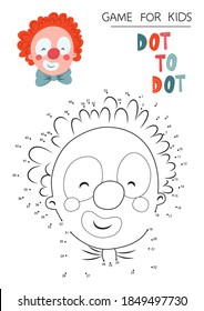 La educación punto a punto de juego para los niños. Circo, payaso. Ilustración vectorial.