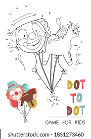 Education dot to dot game for children. Circus ballons. Vector illustration.