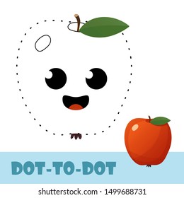 Education dot to dot game for children. Connect the dot and color. 
Fruit with emotions on the face.