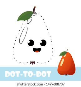 Education dot to dot game for children. Connect the dot and color. 
Fruit with emotions on the face.