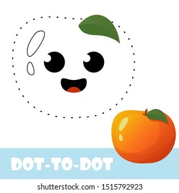 Education dot to dot game for children. Connect the dot and color. 
Fruit with emotions on the face.