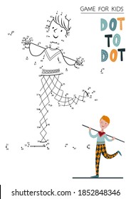 Education dot to dot game for children. Gymnast performs in a circus Vector illustration.