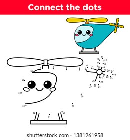 Education dot to dot game for kids. Cartoon kawaii helicopter.