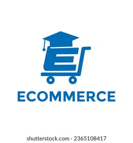education e commerce logo with trolley and letter E