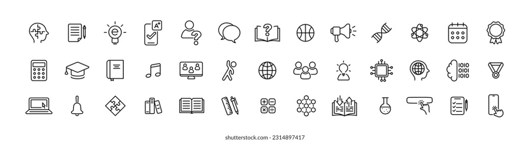 Education, e learning, school subject icon set illustration